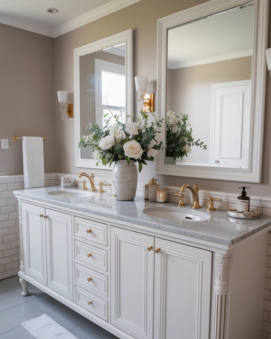Classic White Double Sink Bathroom Vanity for a Timeless Bathroom Style