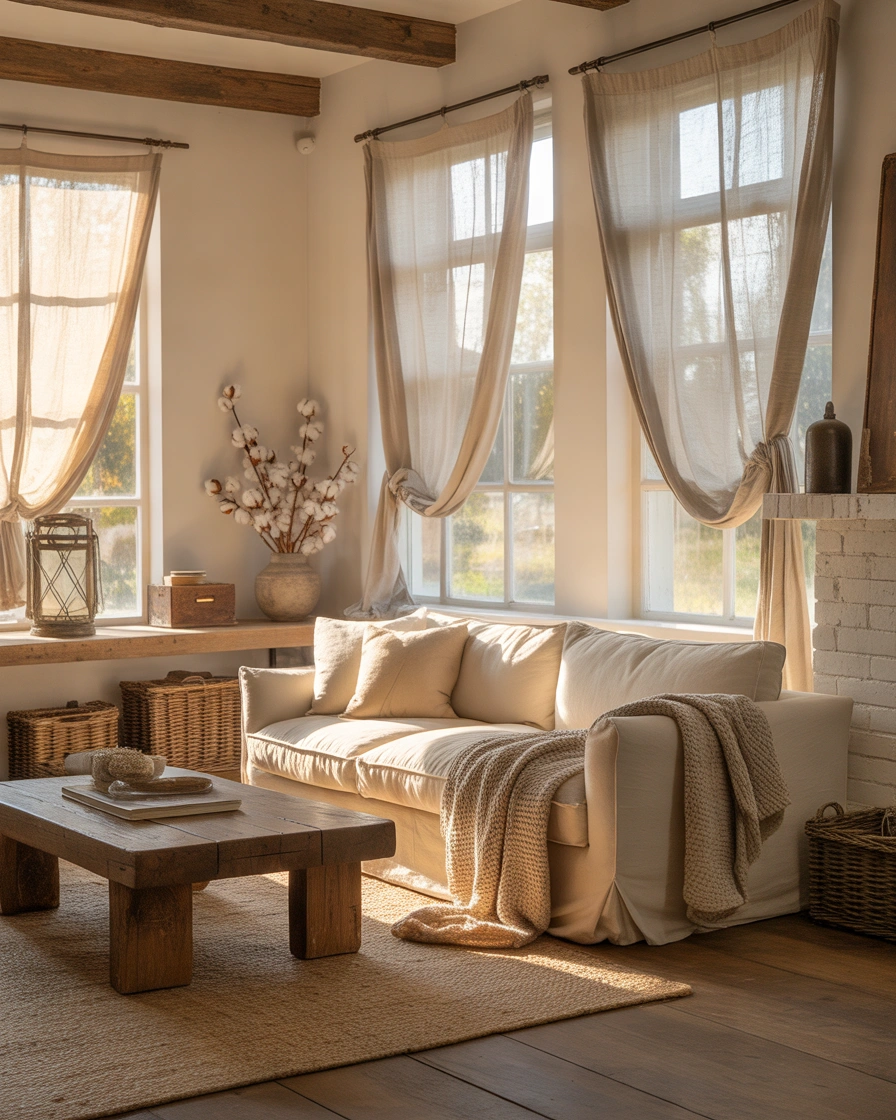 Classic White Linen Curtains for a Soft Farmhouse Look