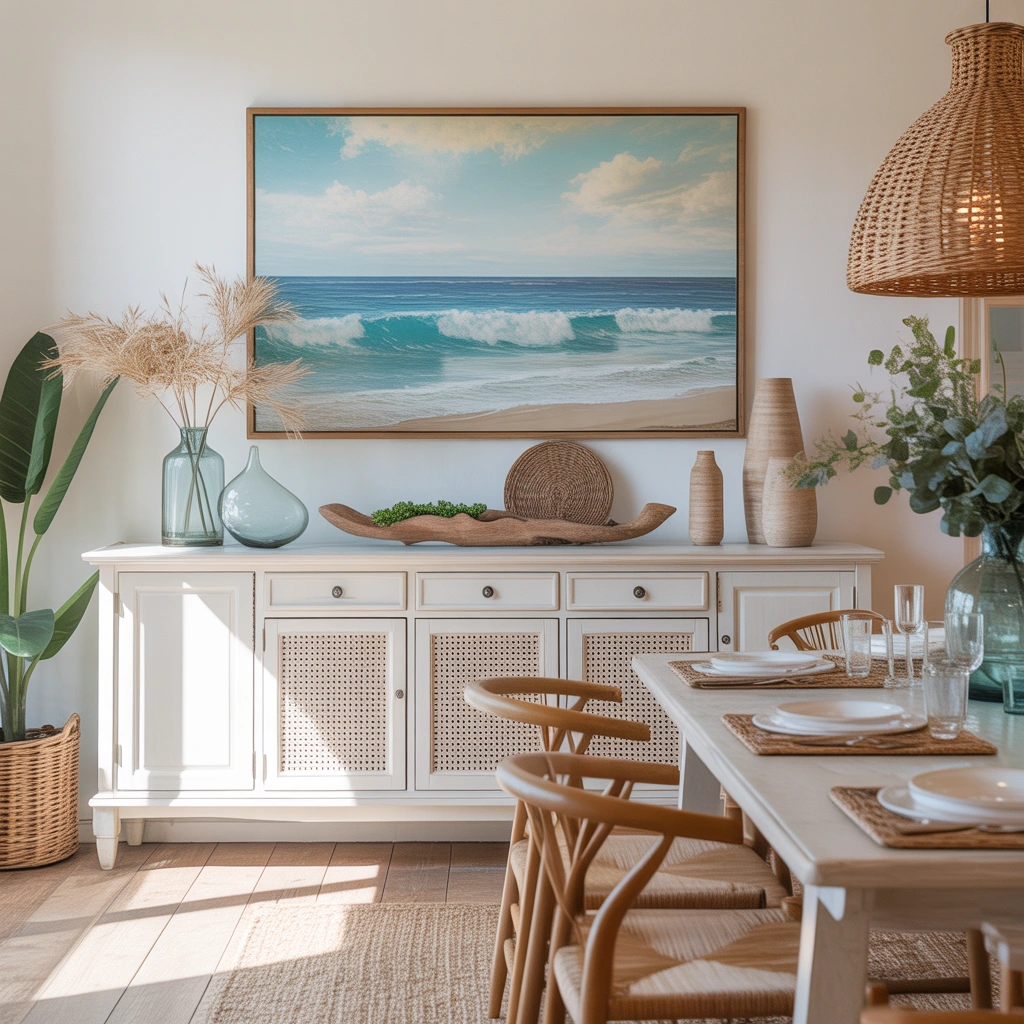 Coastal Inspired Sideboard Decor for a Fresh Dining Atmosphere