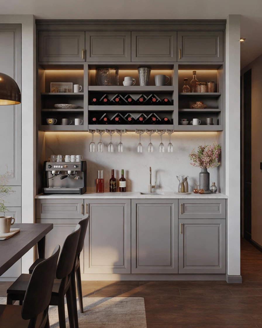 Coffee Bar Hutch With Built In Wine and Beverage Storage