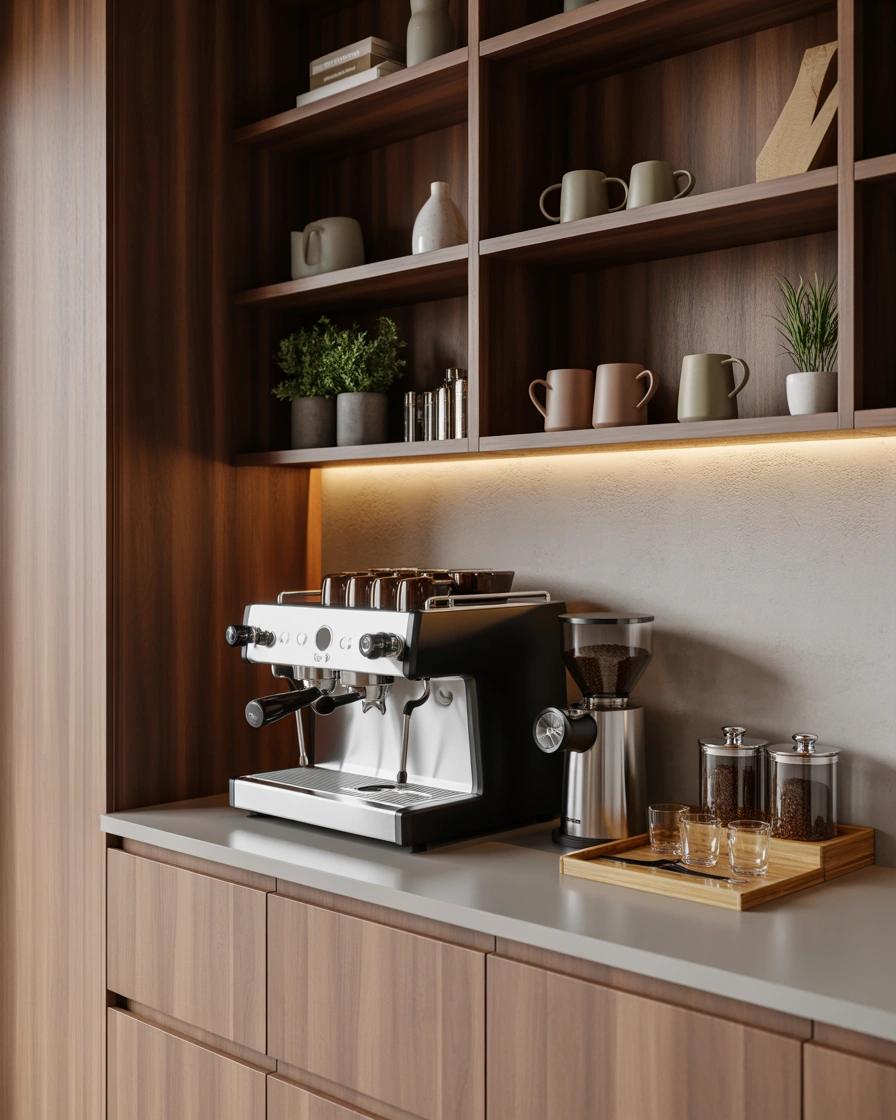 Coffee Bar Shelf With Cabinet Storage Combination
