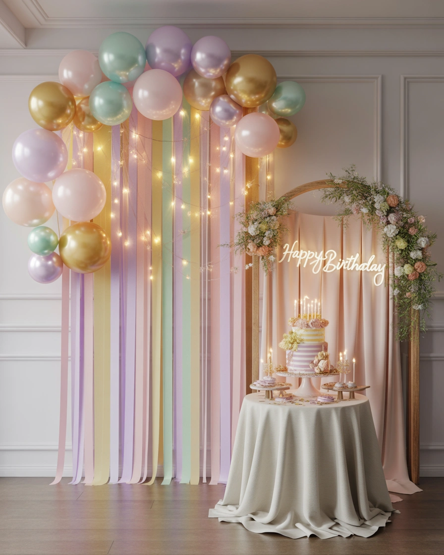 Colorful Ribbon Curtain Birthday Wall Decoration