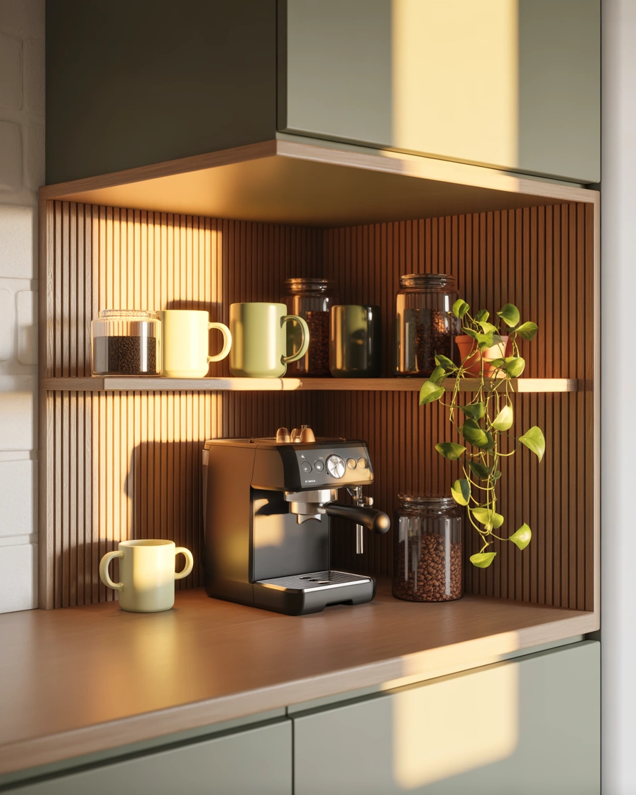 Corner Coffee Bar Shelf for Small Spaces