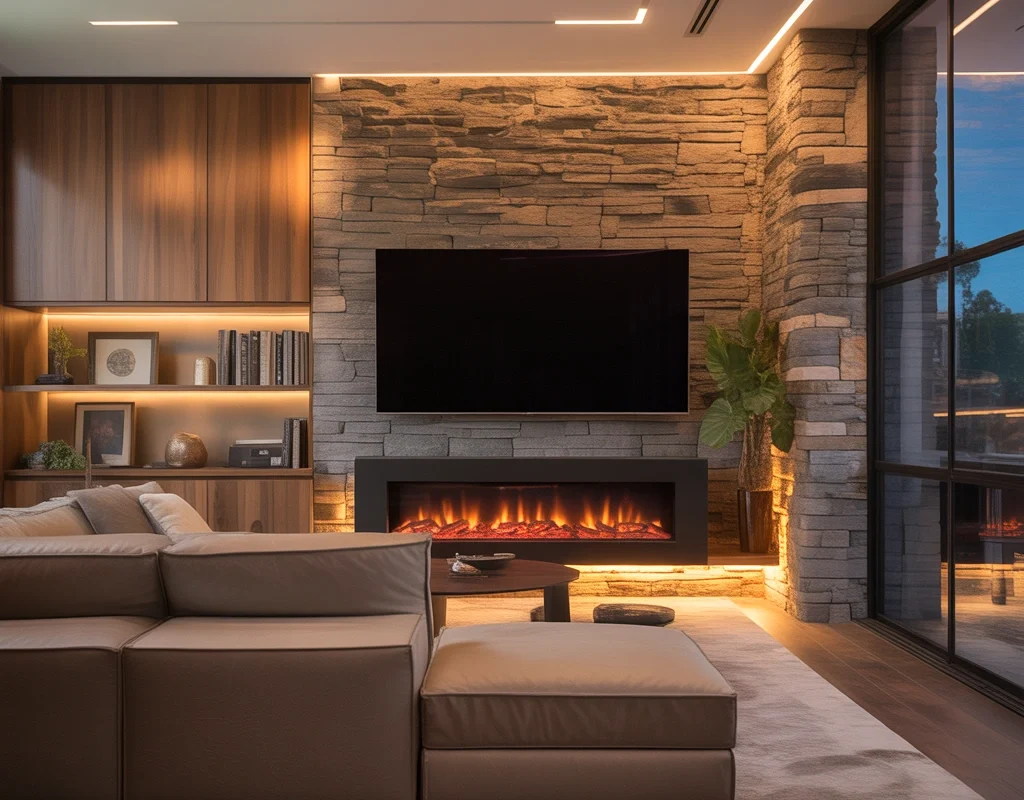 Corner Electric Fireplace With TV Wall
