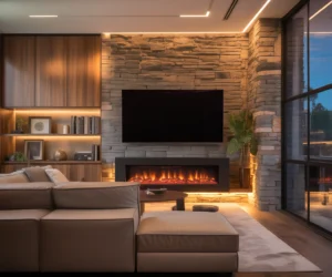 Corner Electric Fireplace With TV Wall