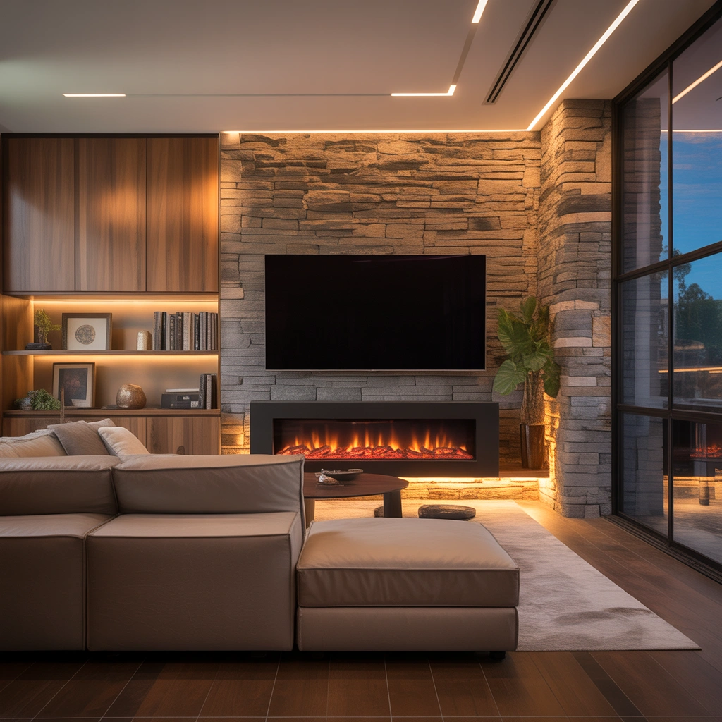 Corner Electric Fireplace With TV Wall