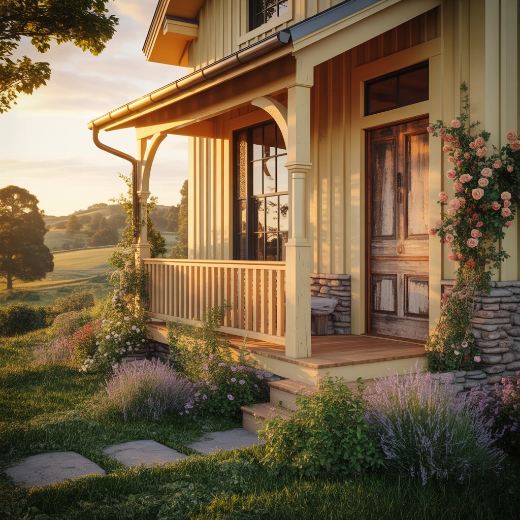 Cream Farmhouse Exterior Paint Color for a Cozy and Classic Country Home Appearance