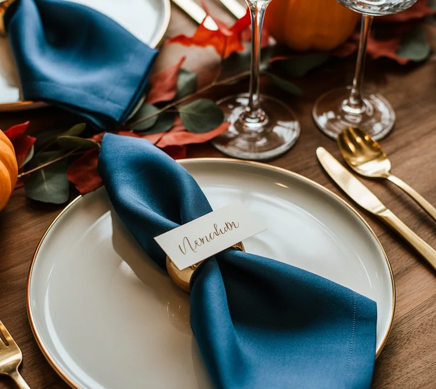 Create Blue Thanksgiving Napkin and Place Card Details