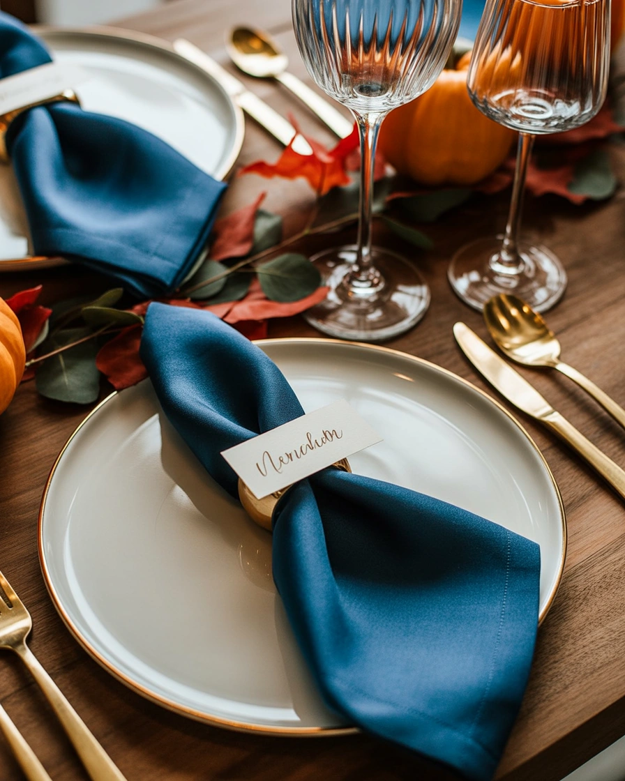 Create Blue Thanksgiving Napkin and Place Card Details