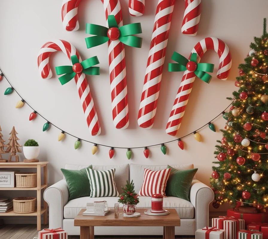 Create a Christmas Candy Cane Wall Decoration
