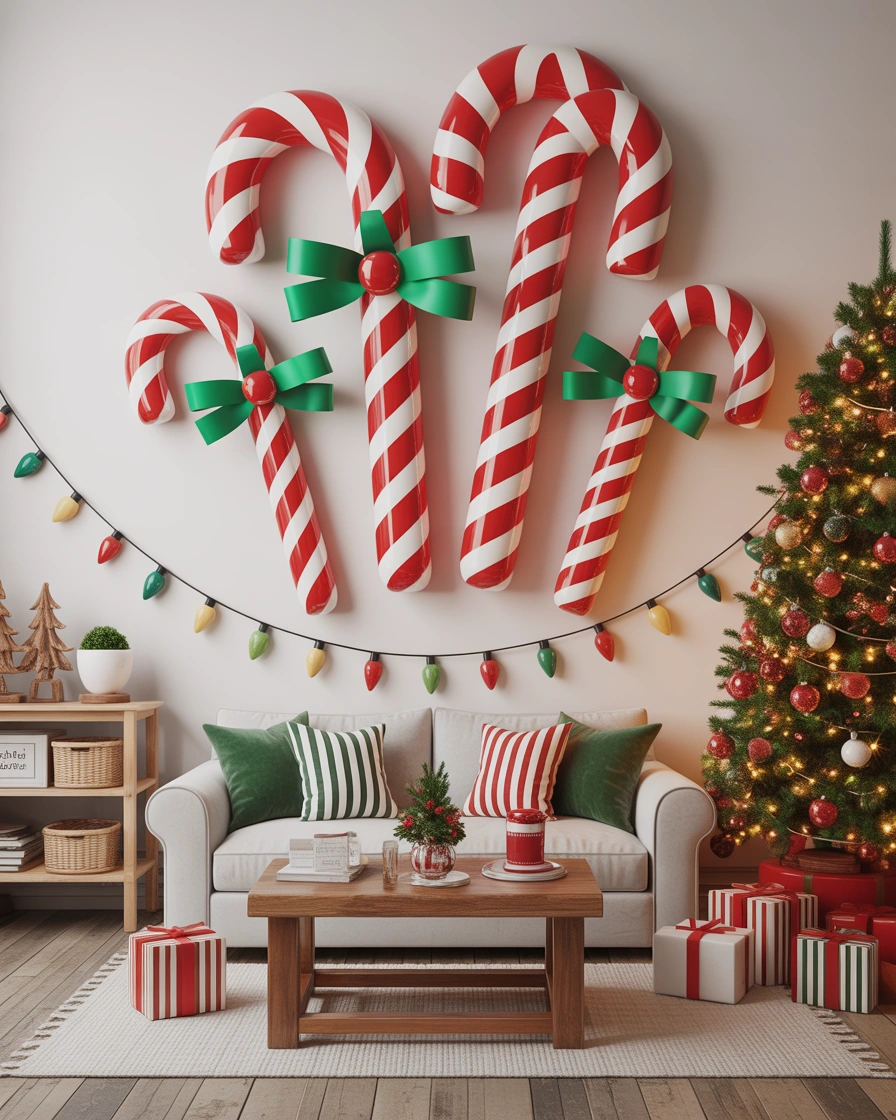 Create a Christmas Candy Cane Wall Decoration