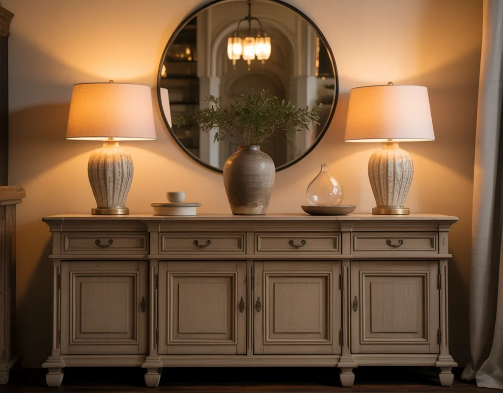 Create a Classic Symmetrical Dining Room Buffet With Matching Two Lamps