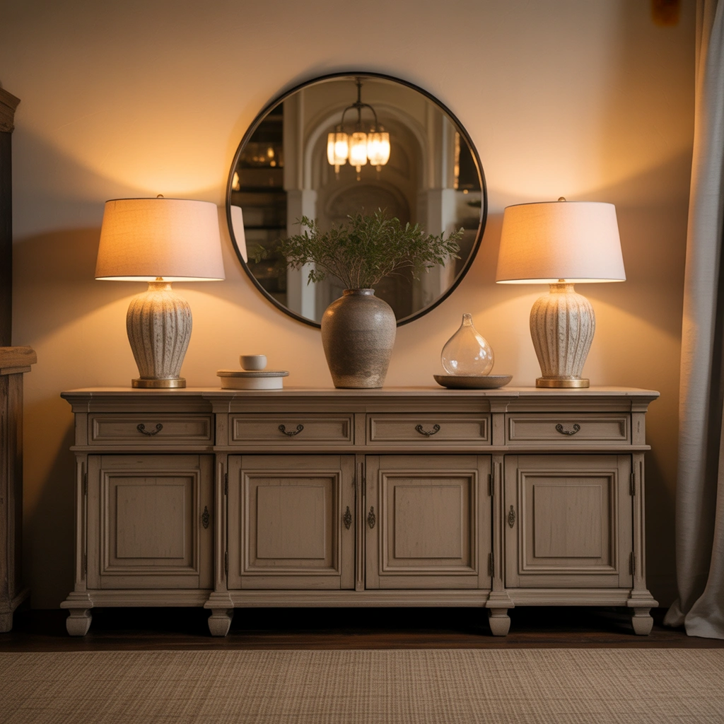 Create a Classic Symmetrical Dining Room Buffet With Matching Two Lamps