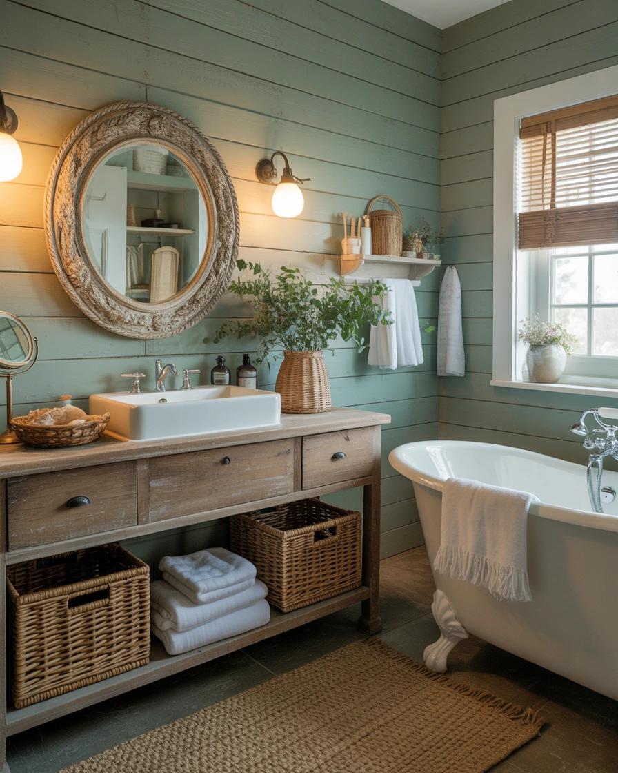 Create a Coastal Farmhouse Seafoam Green Bathroom