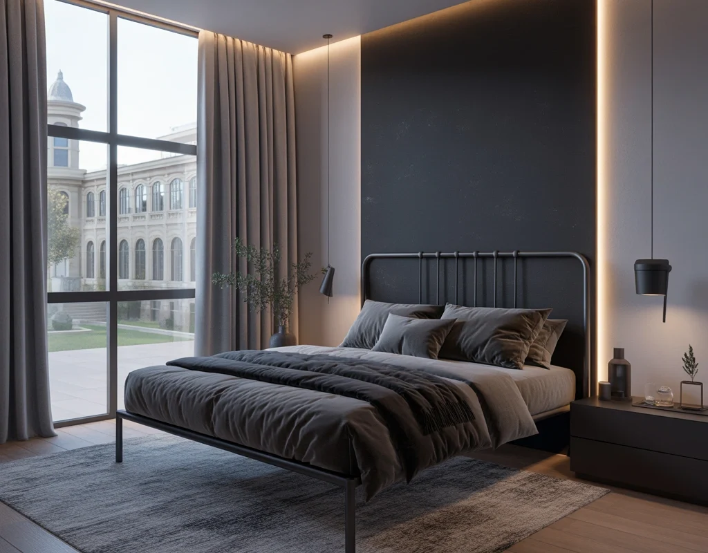 Create a Contemporary Bedroom With Gray Curtains and Black Accents