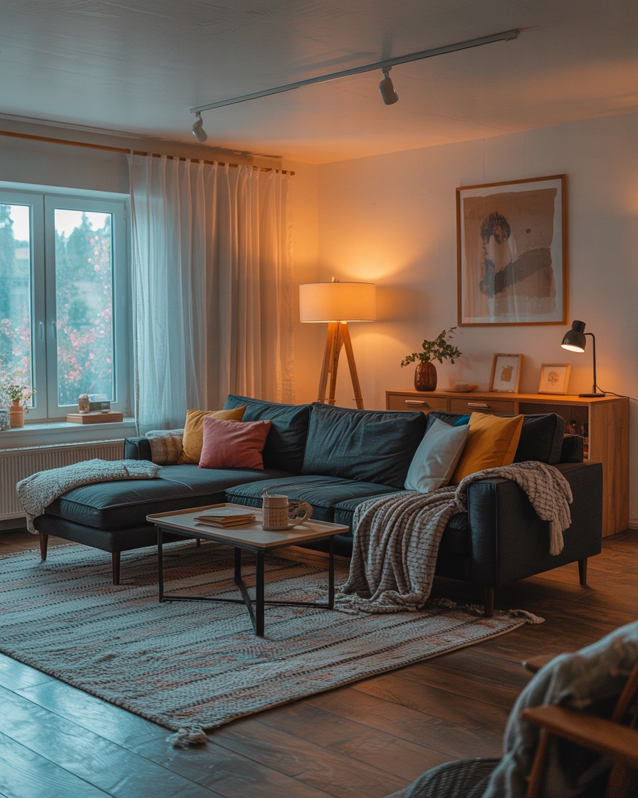 Create a Cozy Family Room With a Dark Grey Sectional Sofa