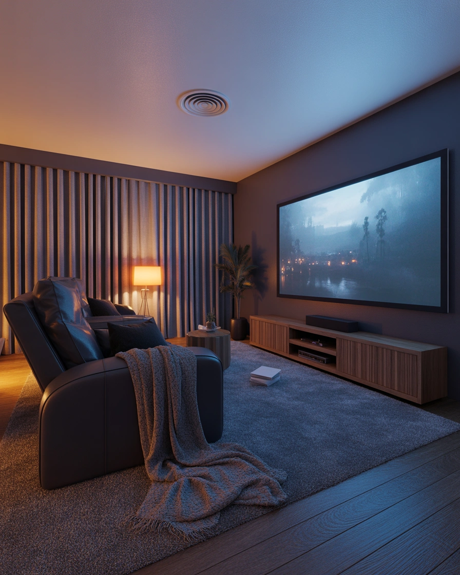 Create a Cozy Movie Room With a Dark Grey Reclining Couch