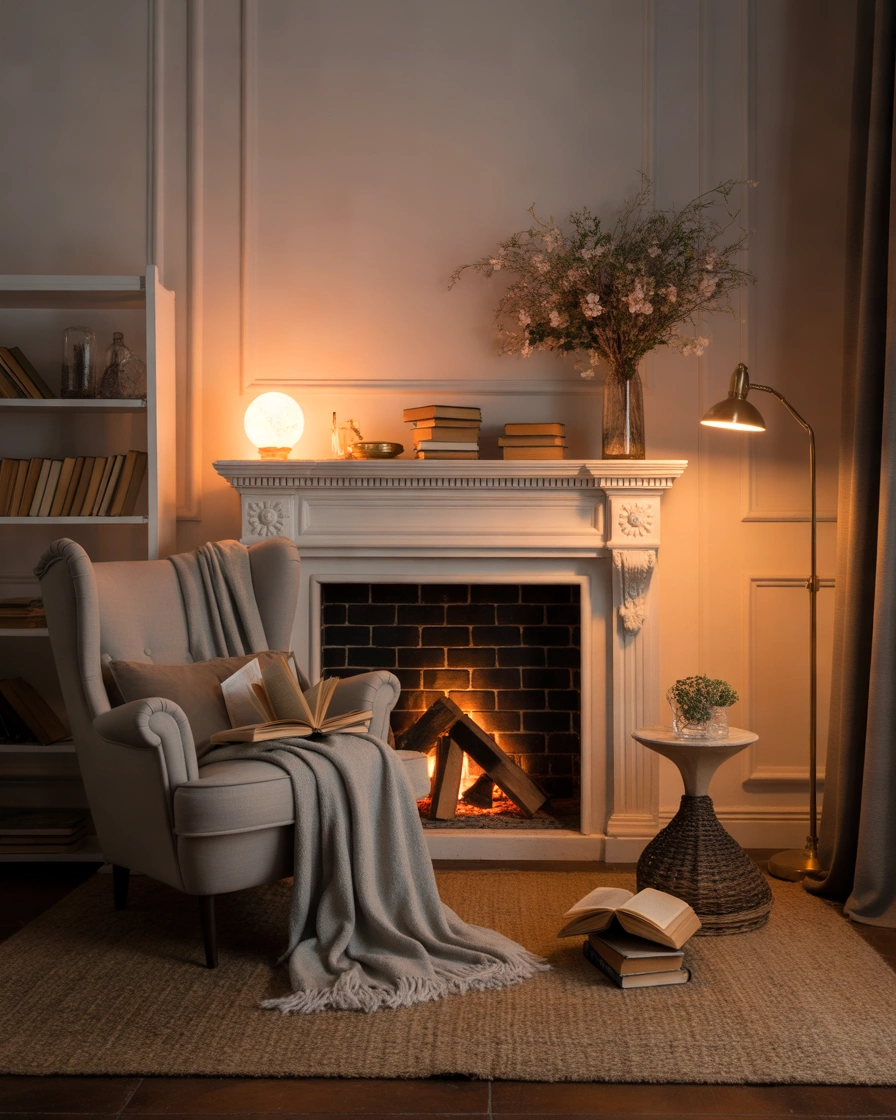 Create a Cozy Reading Nook Around Your Empty Fireplace