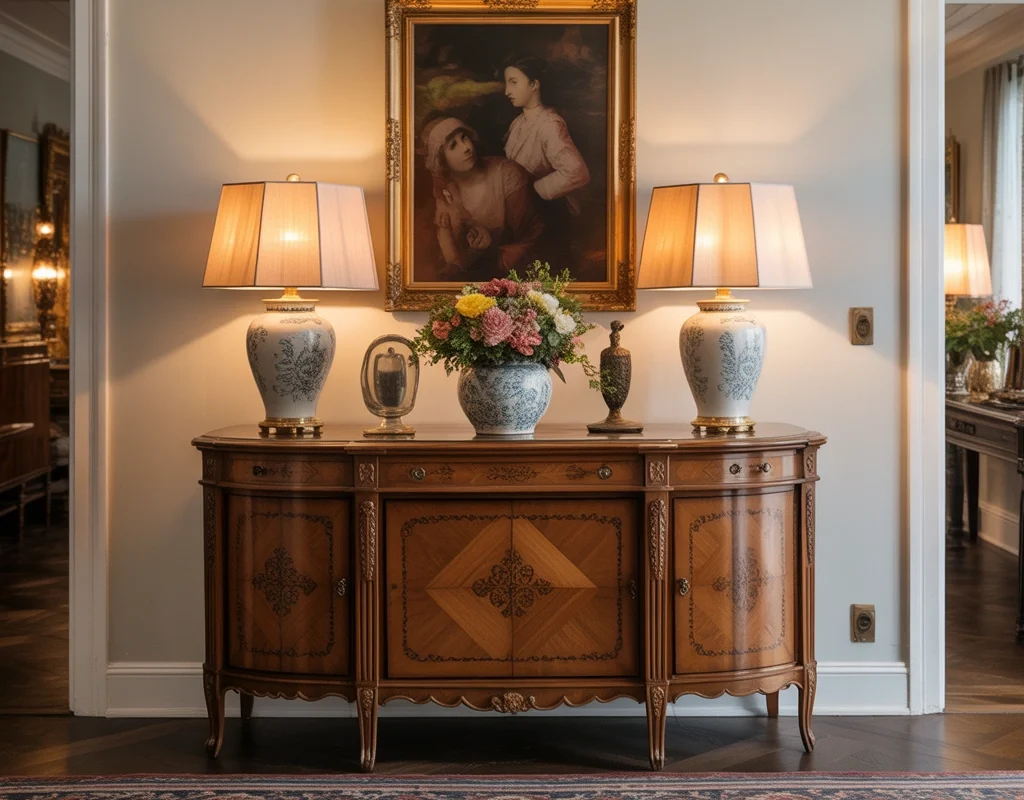 Create a Cozy Traditional Dining Room Buffet With Two Ceramic Lamps