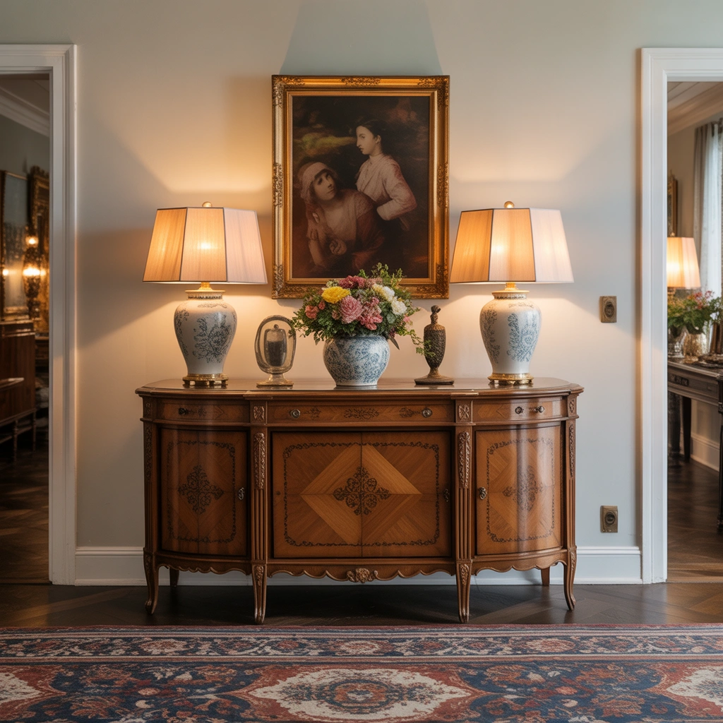 Create a Cozy Traditional Dining Room Buffet With Two Ceramic Lamps