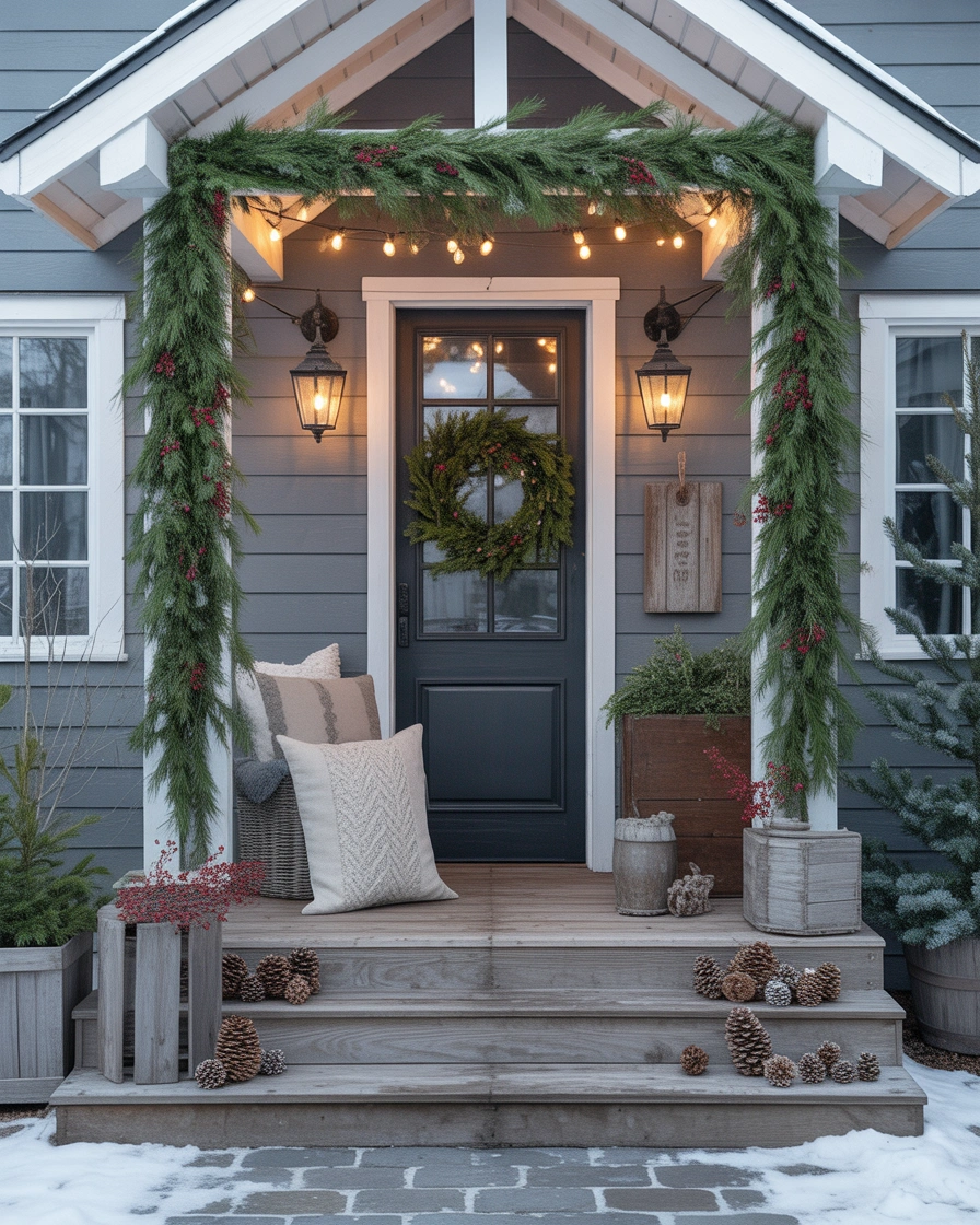 Create a Cozy Winter Front Porch With Evergreen Decorations