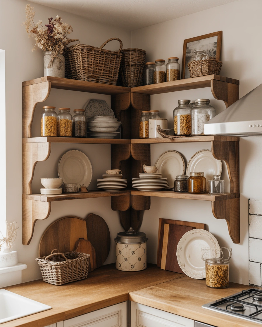 Create a Farmhouse Style Corner Shelf With Rustic Accessories