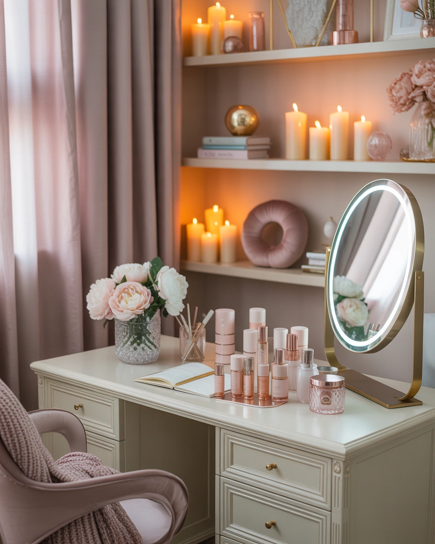 Create a Feminine Home Office With a Beauty and Self Care Corner