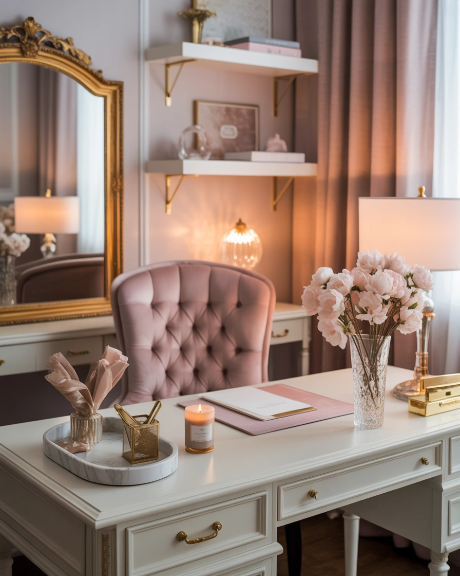 Create a Glamorous Feminine Office With Velvet Furniture