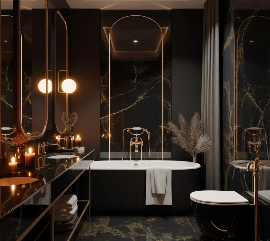 Create a Luxury Hotel Inspired Black and Gold Bathroom