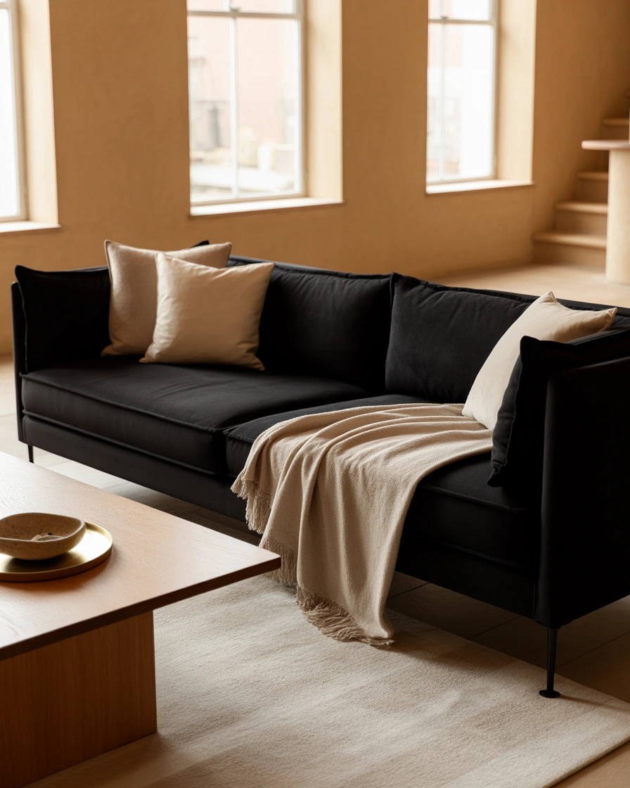 Create a Modern Black Sofa Living Room With Neutral Colors
