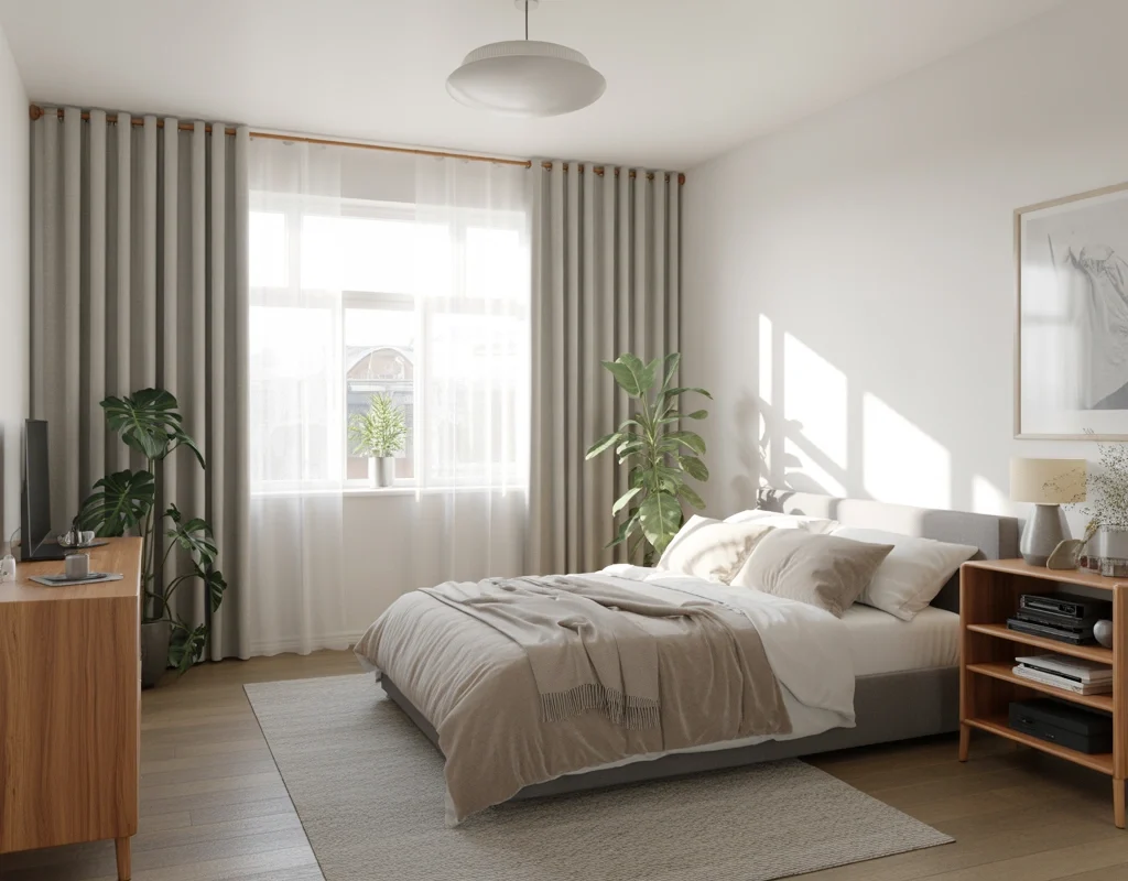 Create a Modern Minimalist Bedroom With Light Gray Curtains