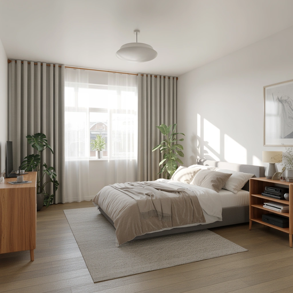 Create a Modern Minimalist Bedroom With Light Gray Curtains
