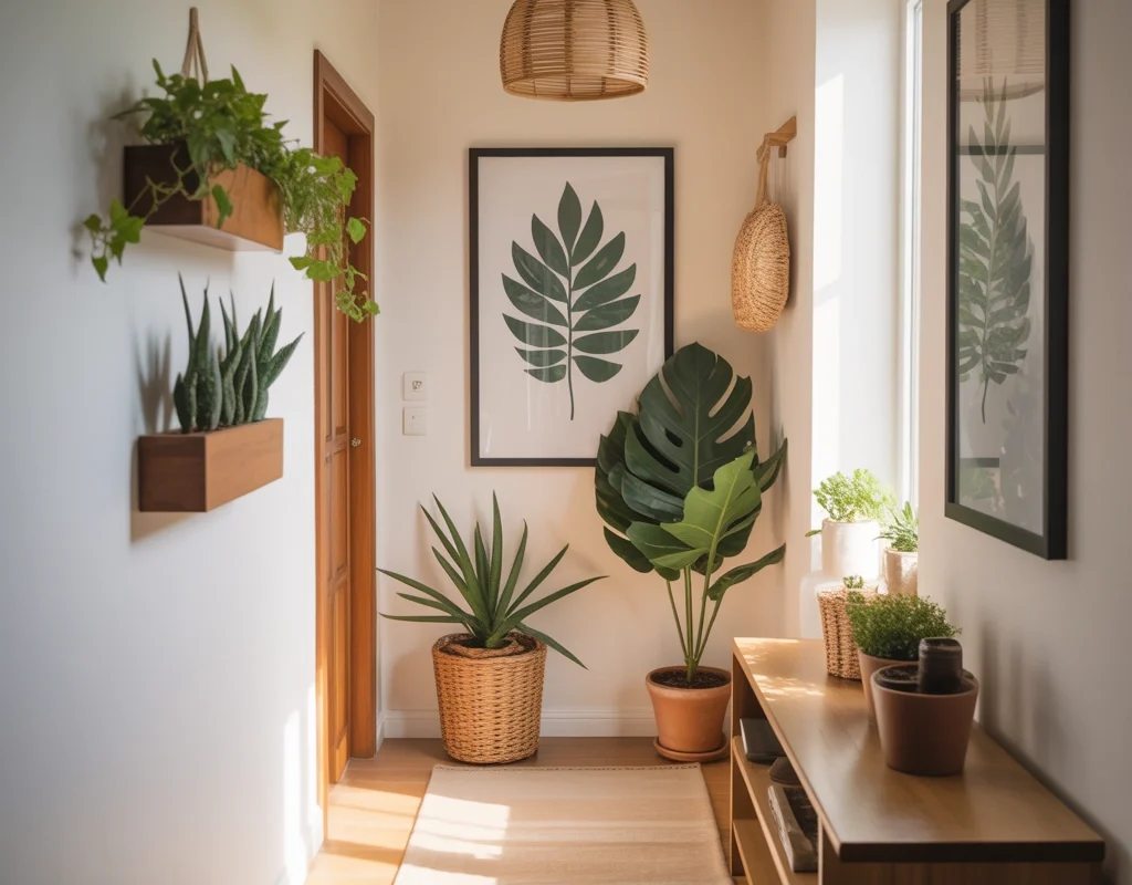 Create a Nature Inspired Hallway Wall With Botanical Artwork and Greenery