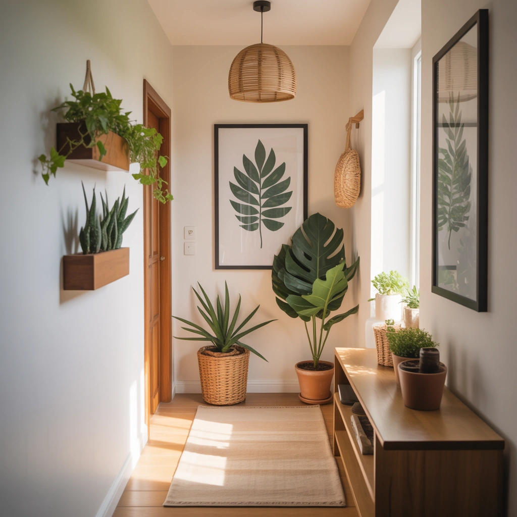 Create a Nature Inspired Hallway Wall With Botanical Artwork and Greenery