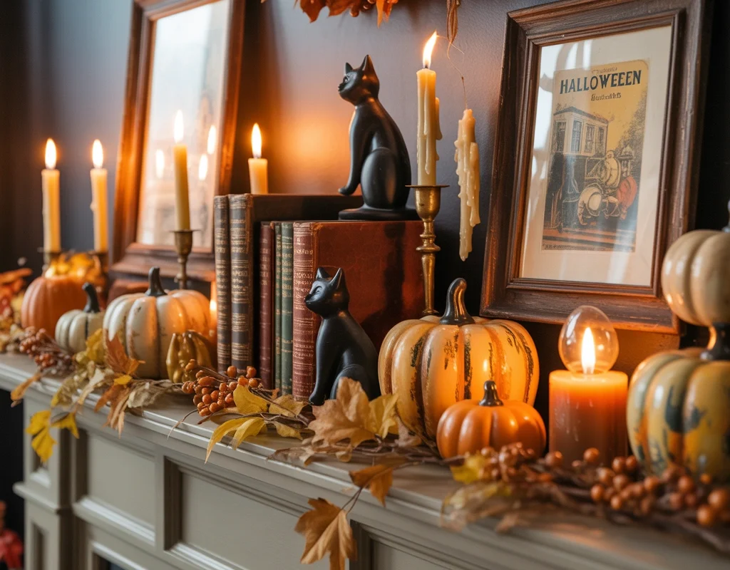 Create a Nostalgic Halloween Fireplace Mantel With Vintage Collectibles
