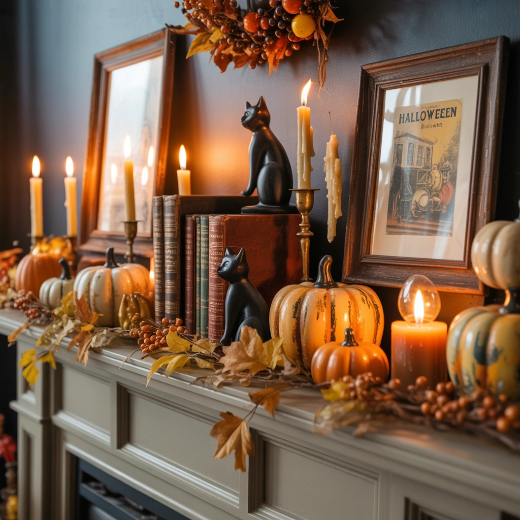 Create a Nostalgic Halloween Fireplace Mantel With Vintage Collectibles