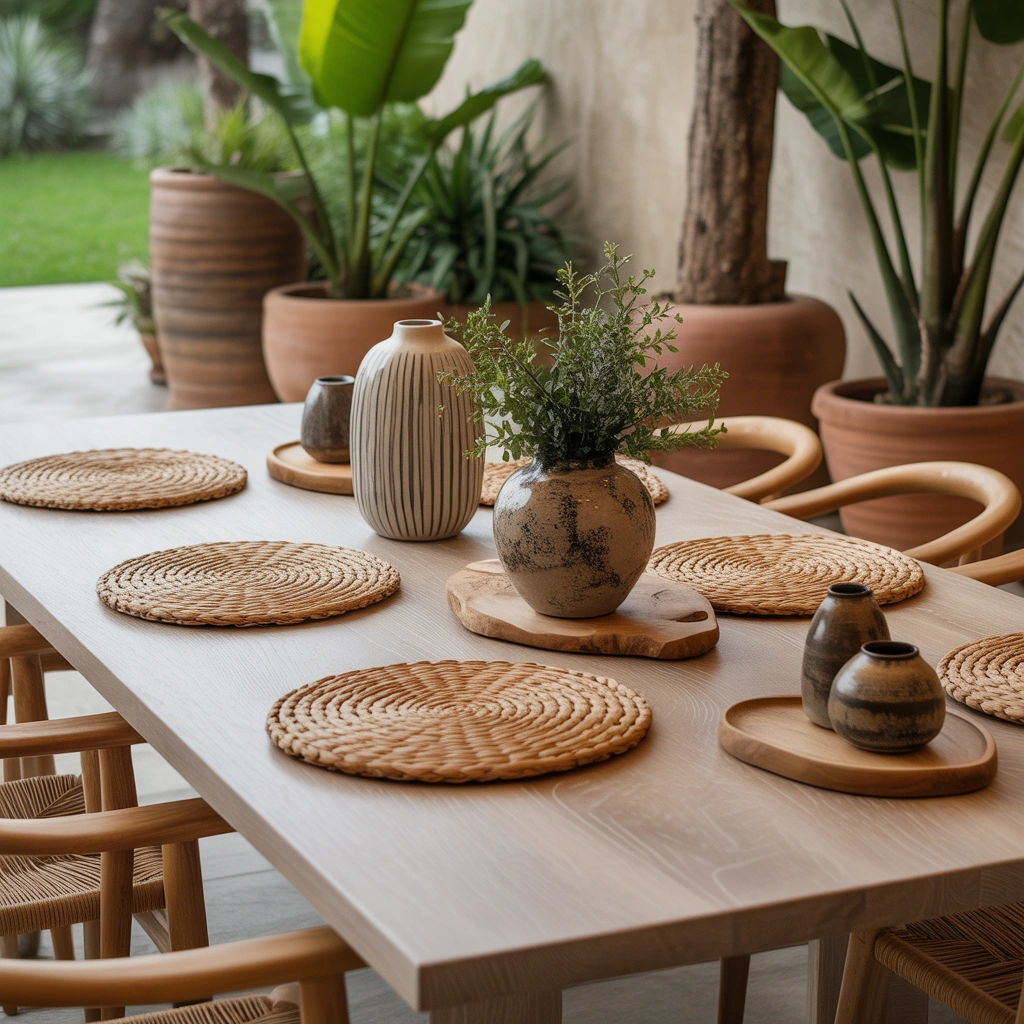 Create a Relaxing Outdoor Dining Experience With Natural Textures and Accessories