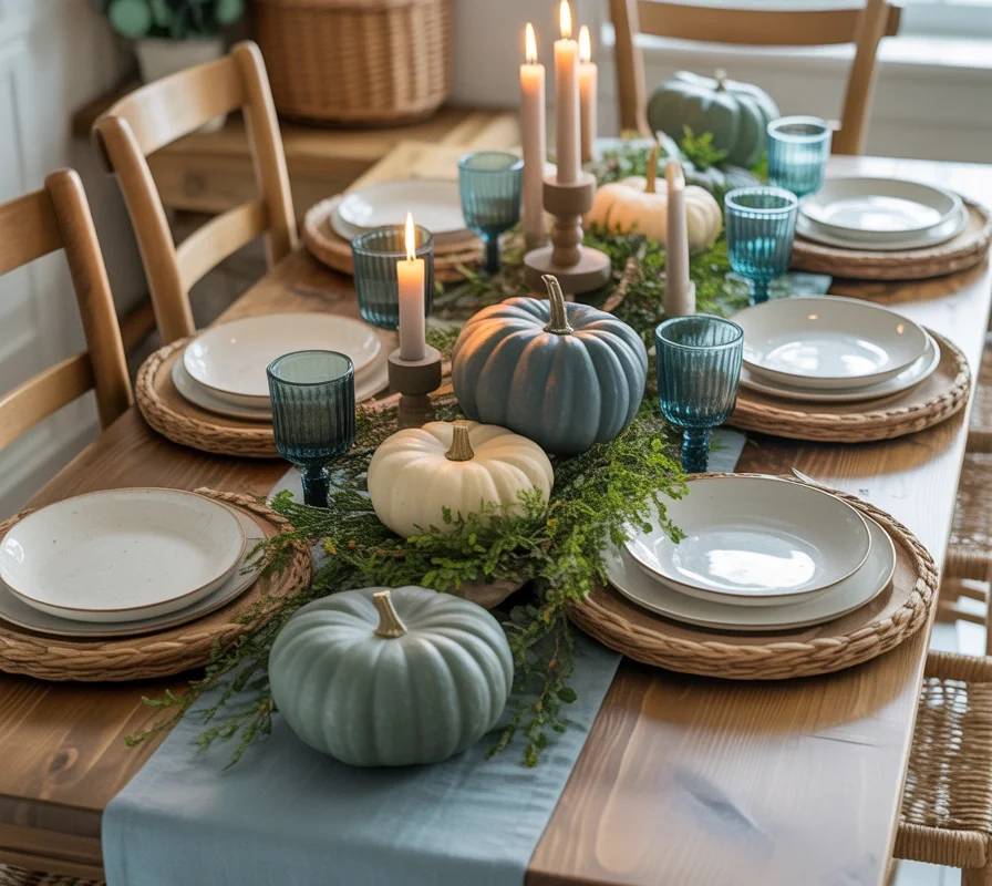 Create a Rustic Blue Thanksgiving Table With Wooden Elements