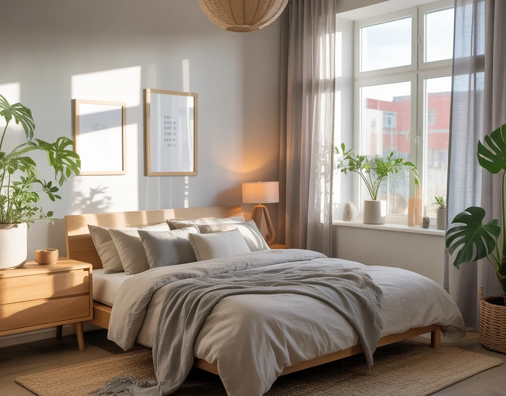 Create a Scandinavian Inspired Bedroom With Gray Linen Curtains