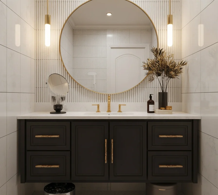Create a Statement With a Black Vanity and Gold Hardware