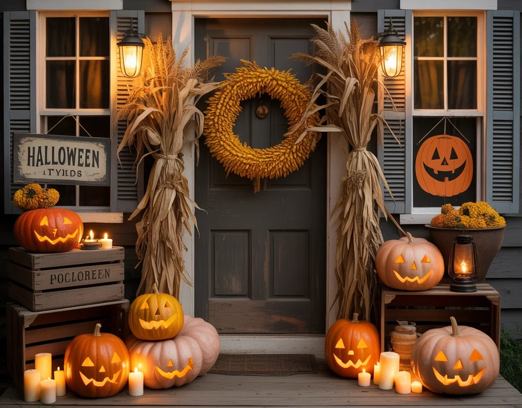 Create a Vintage Halloween Entryway With Classic Pumpkin Decorations