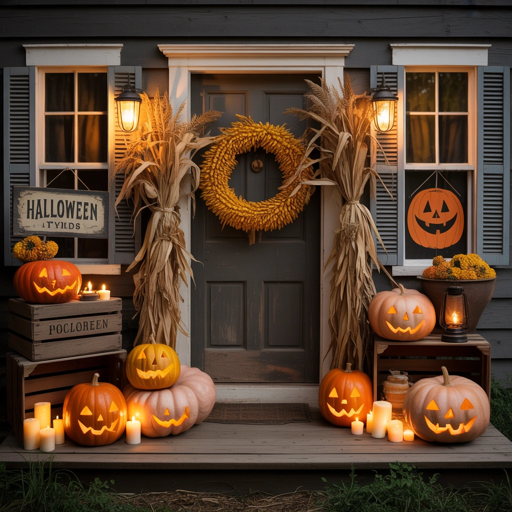 Create a Vintage Halloween Entryway With Classic Pumpkin Decorations