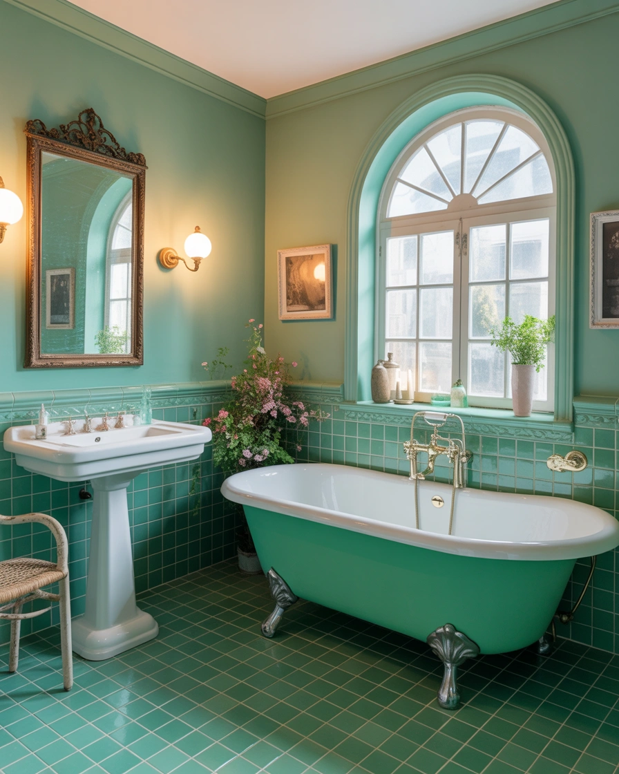 Create a Vintage Inspired Seafoam Green Bathroom Design