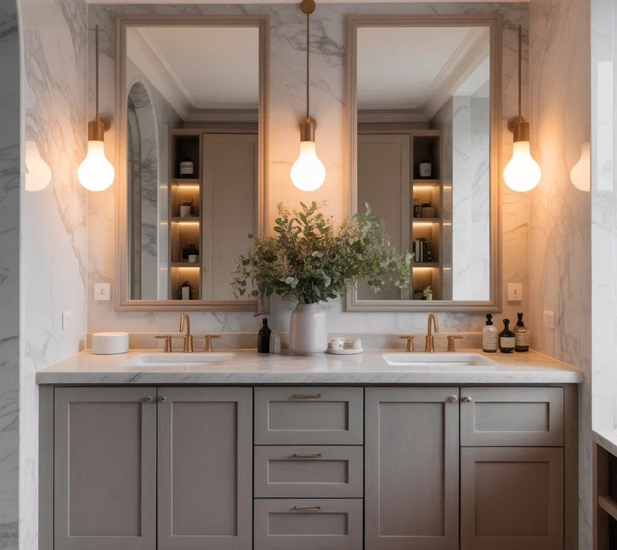 Custom Built In Double Sink Bathroom Vanity for a Personalized Design
