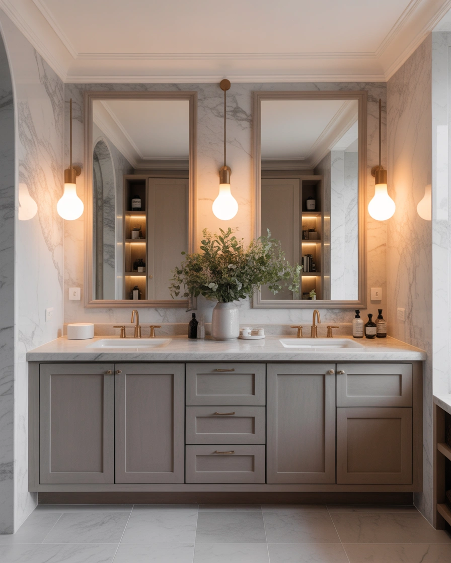 Custom Built In Double Sink Bathroom Vanity for a Personalized Design