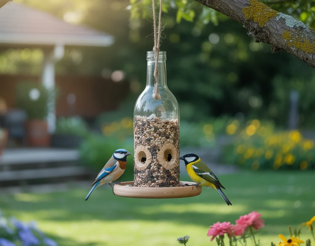 DIY Glass Bottle Bird Feeder for Outdoor Home Decoration