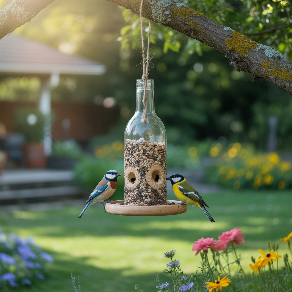 DIY Glass Bottle Bird Feeder for Outdoor Home Decoration