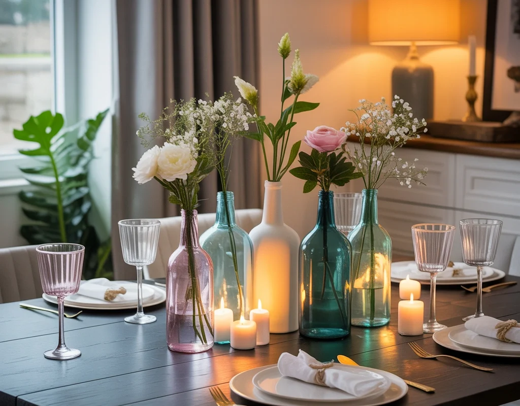 DIY Glass Bottle Centerpiece for Dining Table Decoration