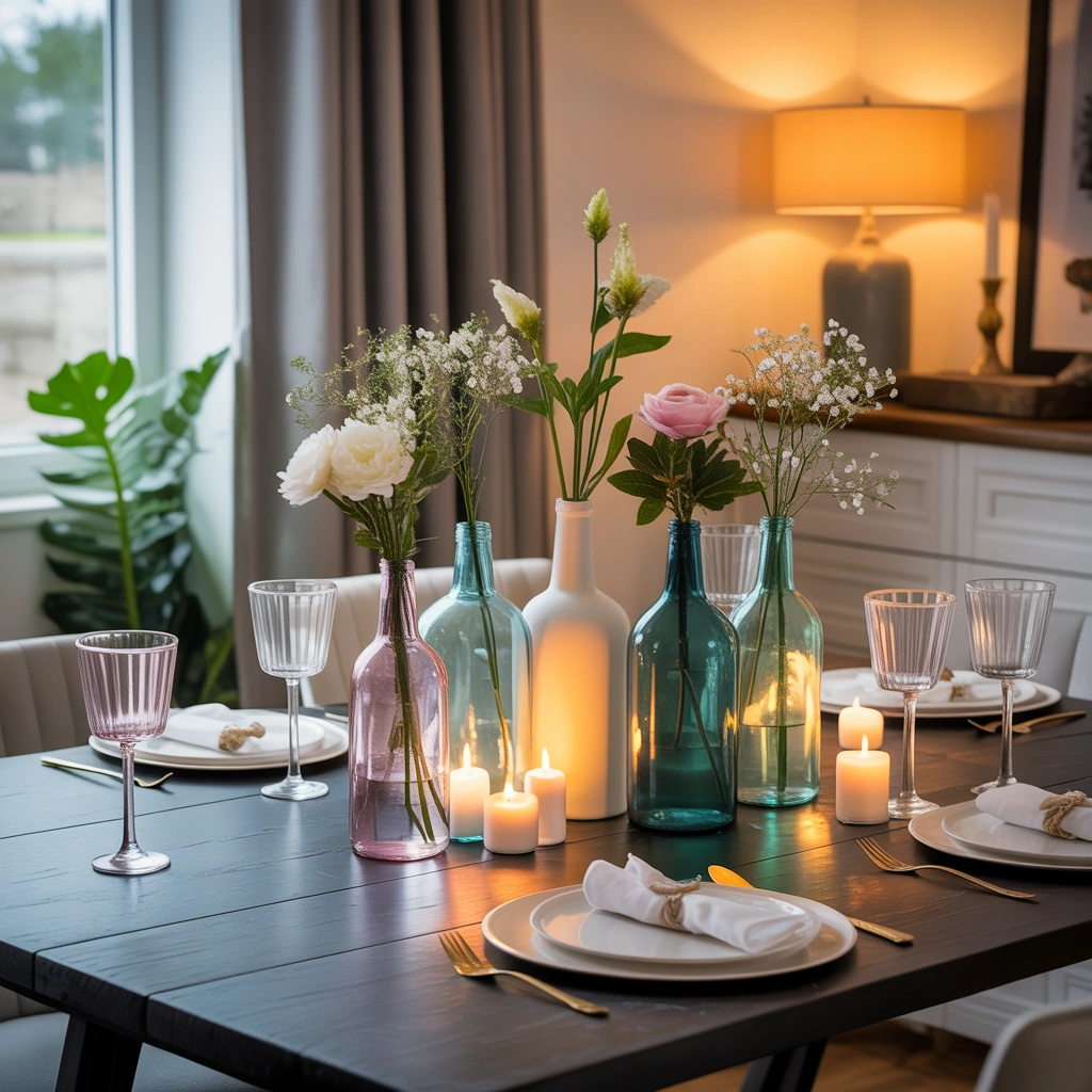 DIY Glass Bottle Centerpiece for Dining Table Decoration