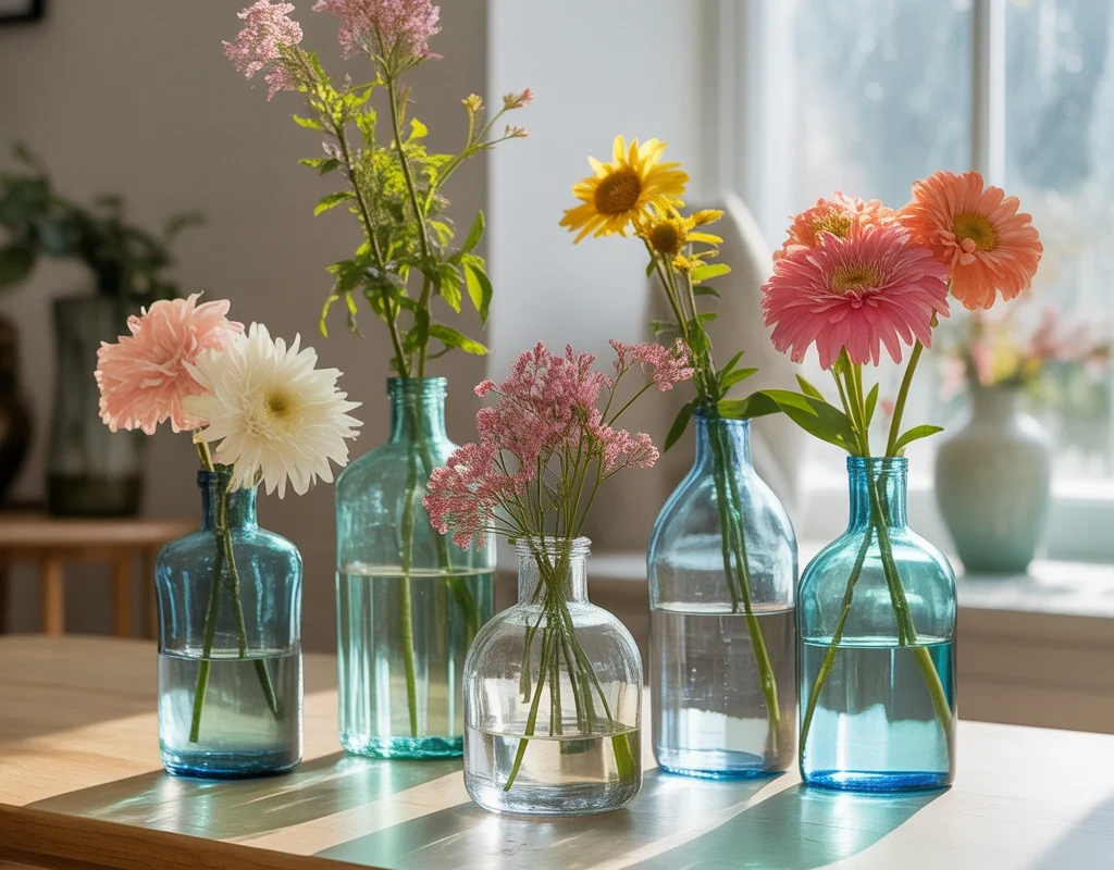 DIY Glass Bottle Flower Arrangement for Natural Home Beauty